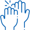Multiple hands raised together in unity, symbolizing teamwork and community dental care support.