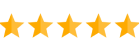 Five gold stars in a row representing a five-star rating or customer review