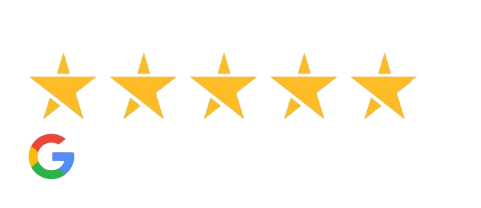 Five gold stars with Google logo beneath, representing McMurray Family Dental's excellent customer rating.
